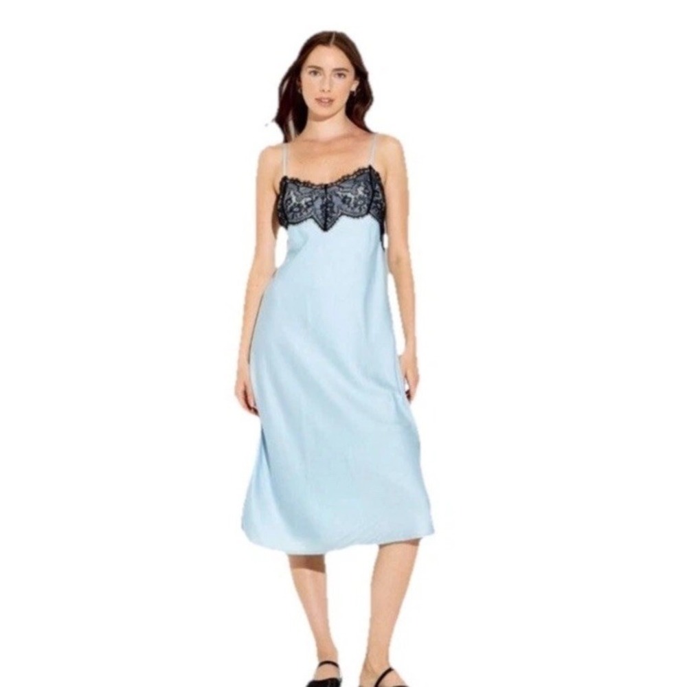Wild‎ Fable Women's Lace Trim Satin Midi A-Line Dress M